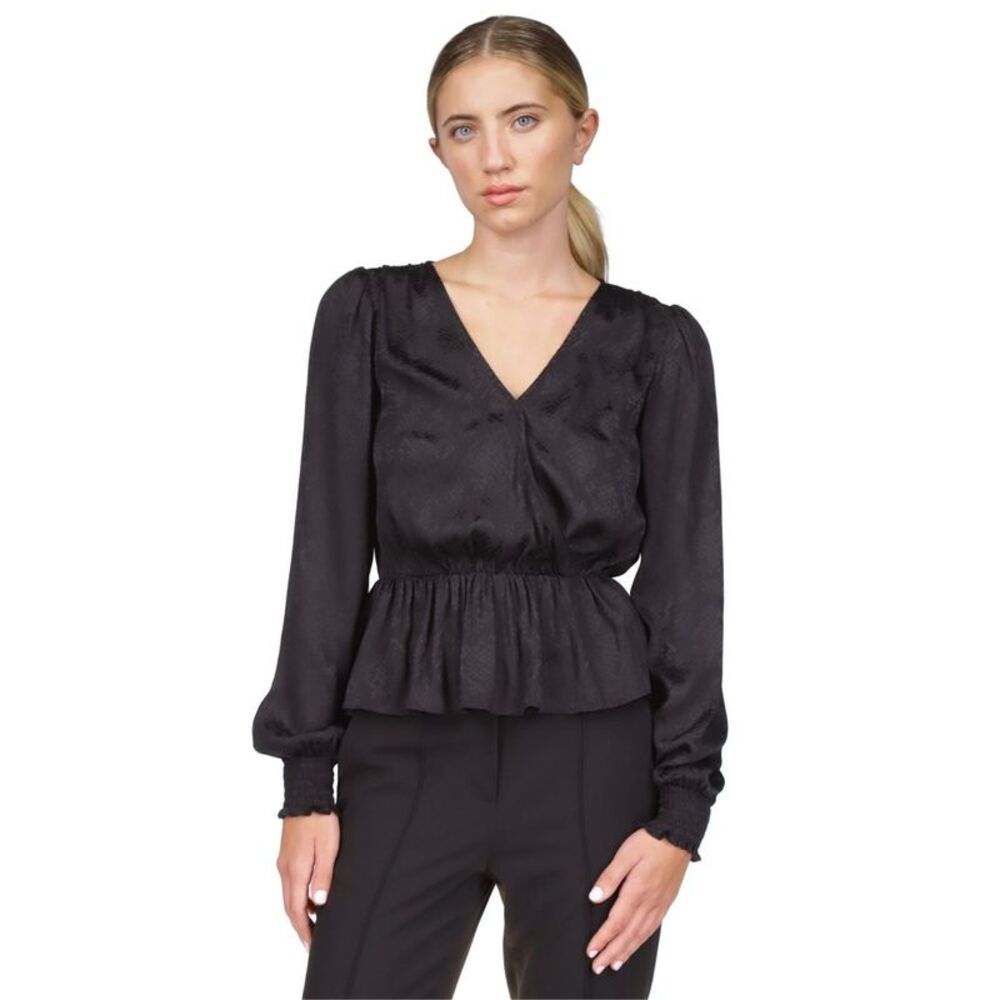 Michael Kors Womens Faux Wrap Peplum Blouse, NWT